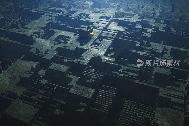 Dark futuristic alien cityscape